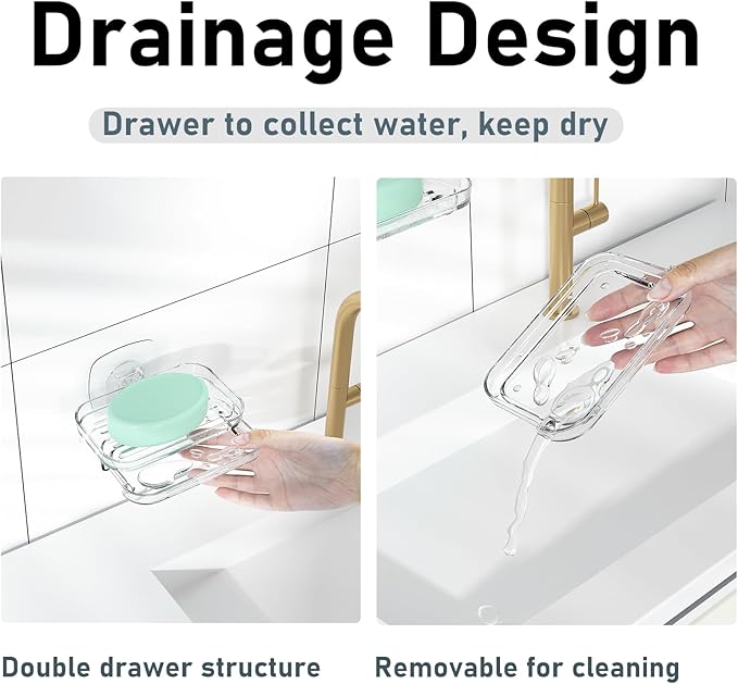 2-Pack No Drill Soap Holder - Strong Adhesive Soap Dish for Shower Wall Bathroom Kitchen Sink Rv Easy Install & Drain (2Pc Adhesive)