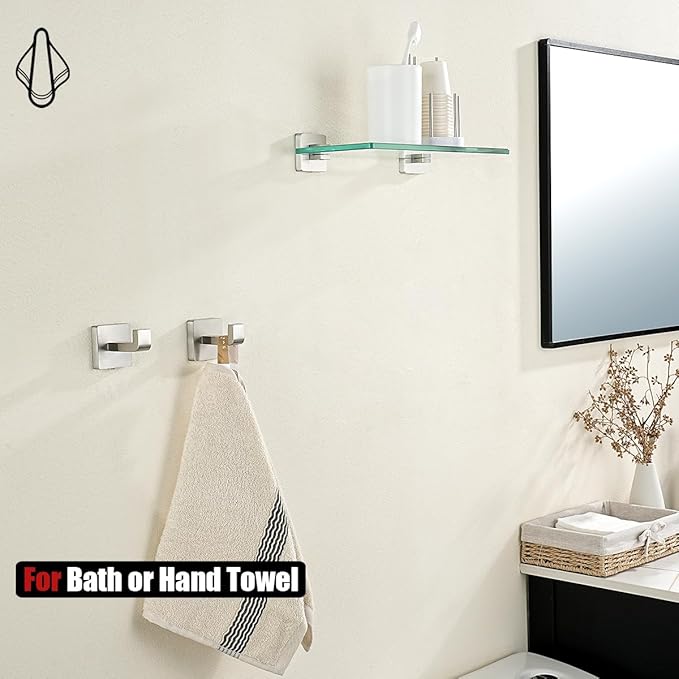 JQK Bathroom Towel Hook Brushed, Coat Robe Clothes Bath Wall Hooks for Kitchen Garage SUS 304 Stainless Steel Thick 0.8mm, 2 Pack Brushed Steel, TH250-BN-P2