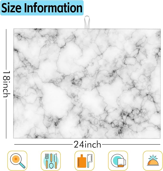 Large Dish Drying Mat for Kitchen Counter,18"X24" Grey and White Marble Super Absorbent Reversible Microfiber Dish Drying Mat Dish Drainer Mat,Dishes Mat Drying Pad for Kitchen Countertop Coffee Bar