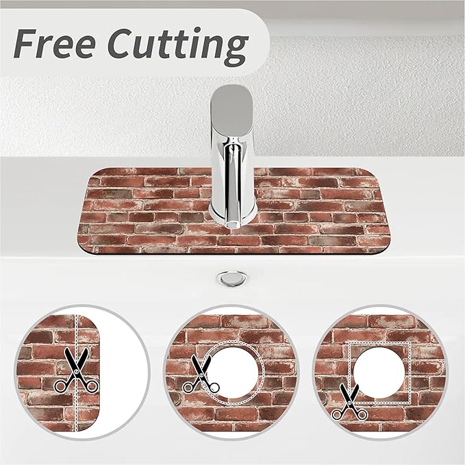 Kitchen Sink Splash Guard，Red brick wall Faucet Mat Sink Gadgets-Super Absorbent Fast Drying Mat Drip Catcher for Kitchen, Bathroom,Sink Mat, Dish Drying Mat, Bathroom(15" X 5.5" )