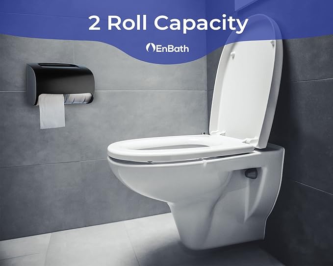Commercial Toilet Paper Dispenser Wall Mount, Double (2 Roll) Locking Toilet Paper Holder (Black), Compact Two Roll, Side by Side Design Tissue Paper Dispenser (Dispensador de Papel Higienico Doble)