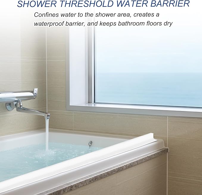 PATIKIL 2" Collapsible Shower Threshold Water Barrier, 78 Inch Self Adhesive Shower Door Bottom Seal Silicone Water Splash Guard for Bathroom Kitchen, White (6.5 Feet)