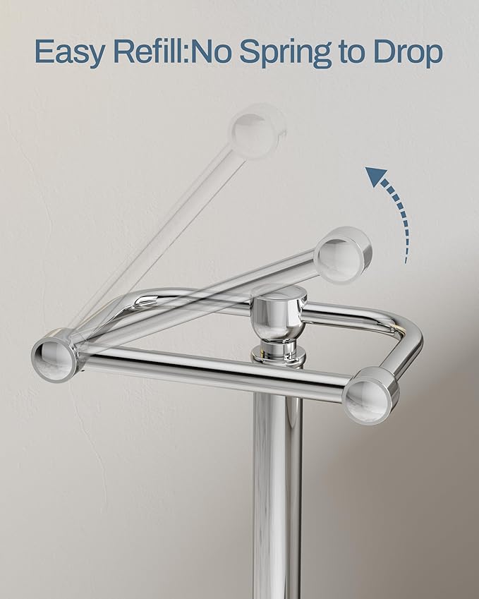 Freestanding Toilet Paper Holder Stand - Rustproof 304 Stainless Steel with Heavy Duty Weighted Base (4.8lbs), 22" Height Pivot Arm Tissue Roll Dispenser, Fits Mega Rolls - Chrome Finish