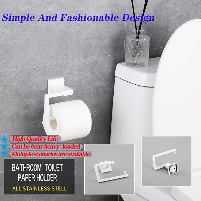 GERZWY Bathroom Toilet Paper Holder Stainless Steel Paper Towel Dispenser Wall Mounted, White
