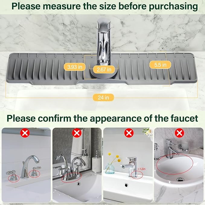 Silicone Faucet Splash Guard Mat for Kitchen Sink - Fast-Drain, Non-Slip Countertop Protector, Water Catcher Tray Behind Faucet, Easy Clean Silicone Drip Mat, 24"x 5.51"