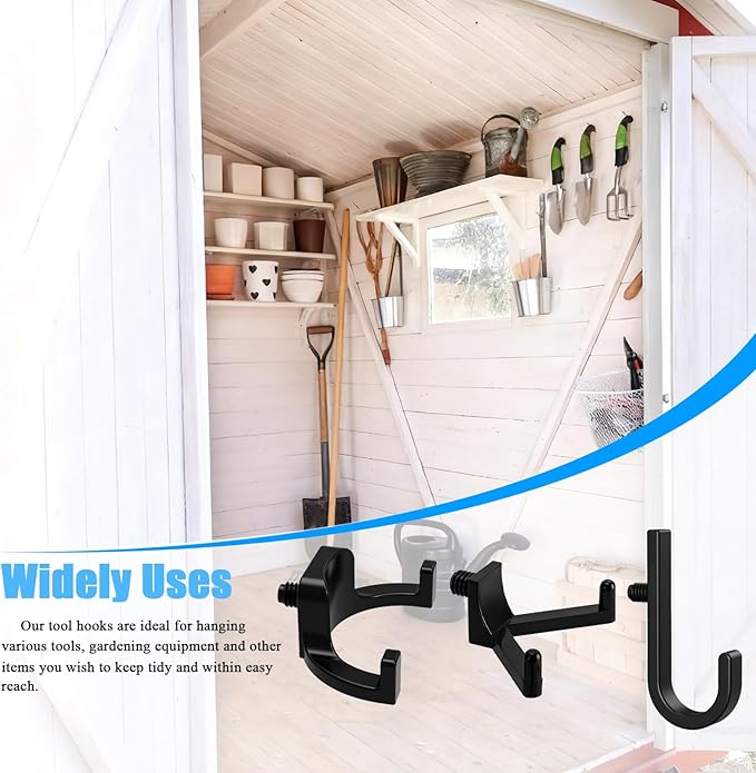 9 Pcs Storage Shed Tool Hooks, Heavy Duty Shed Accessories & Hooks - Black J/U/V Shape for Organizing Garden Tools