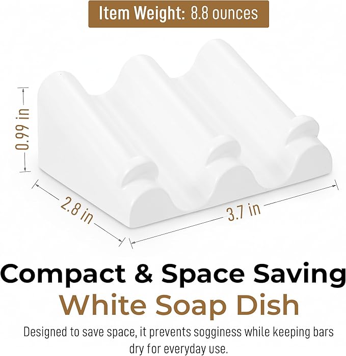 DOXOLOGY White Marble Soap Dish Bathroom Organizer - Resin Soap Dish with Rectangular Design 3.7" L x 2.8" W - Self Draining Soap Dishes Keeps Countertop Neat - Marble Look Soap Tray for Sink
