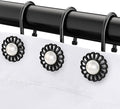 Black Sunflower Shower Curtain Rings and Hooks, Set of 12 Metal Rings and Hooks, Floral Pearl Finish, Matte Black