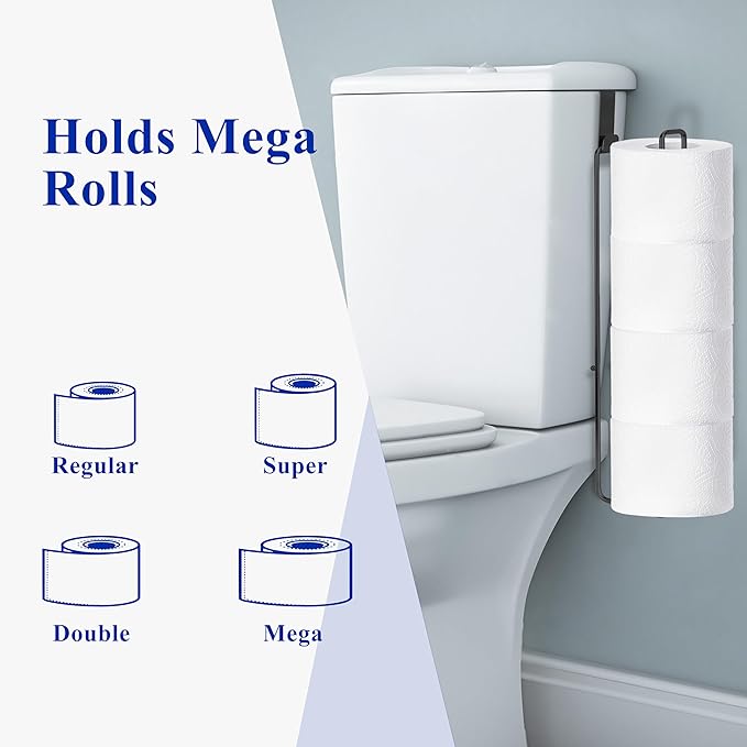 Black Toilet Paper Holder for 4 Rolls Tissue, Over The Tank Toilet Paper Holder, Stainless Steel Rustproof Toilet Paper Storage Wall Mount, for Rv, Bathroom Storage and Organization, 1 PC