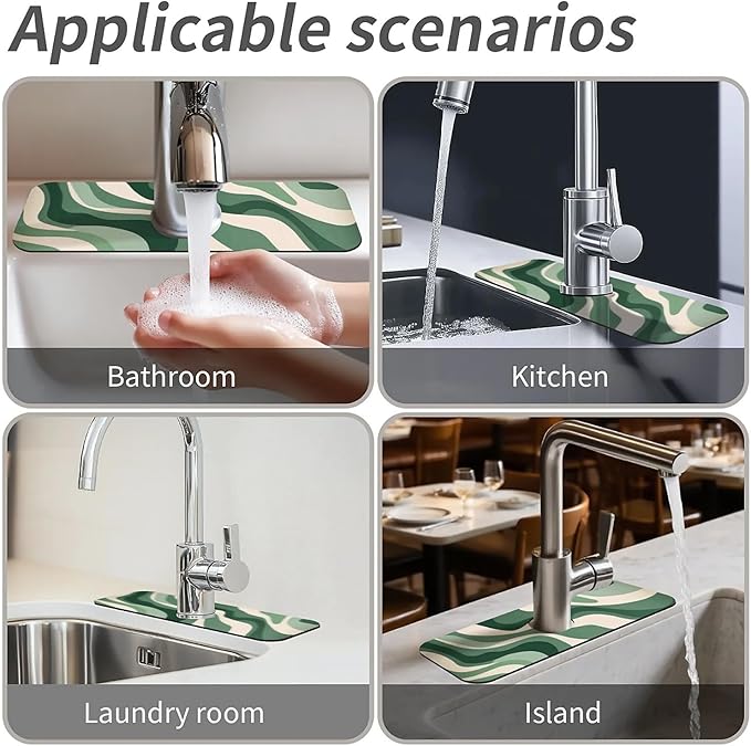 Kitchen Sink Splash Guard，Wave-like lines Faucet Mat Sink Gadgets-Super Absorbent Fast Drying Mat Drip Catcher for Kitchen, Bathroom,Sink Mat, Dish Drying Mat, Bathroom(15" X 5.5" )