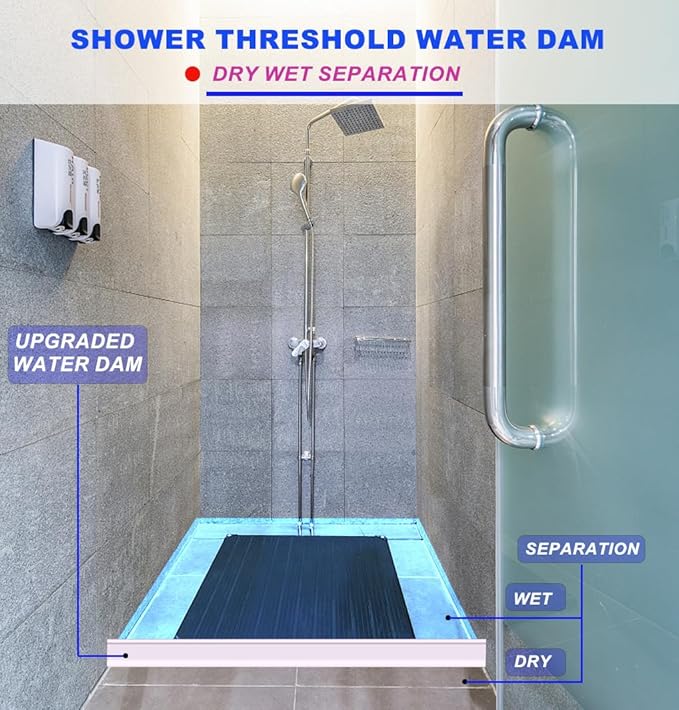 3.15" High- Shower Threshold Water Dam,39 Inch New Shower Dam - Collapsible Shower Water Dam,Shower Splash Guard Water Dam Barrier for Wet and Dry Separation