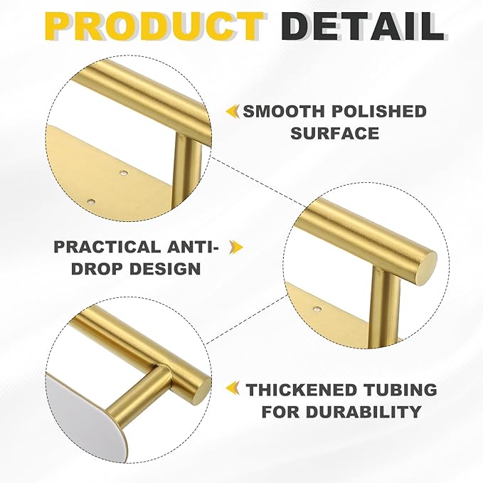 uxcell Toilet Paper Holder, Self-Adhesive 13" Stainless Steel Toilet Paper Roll Holder Rustproof Wall Mount Tissue Holders with Screws for Bathroom Washroom, Gold