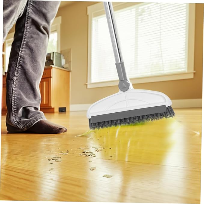 GLEAVI Rotatable Shaped Long Handle Scrub Brush for Bathroom and Floor Cleaning Stiff Bristles for Tile Grout Shower Kitchen Garage Wet and Dry Use Extension Handle for Comfortable Reach