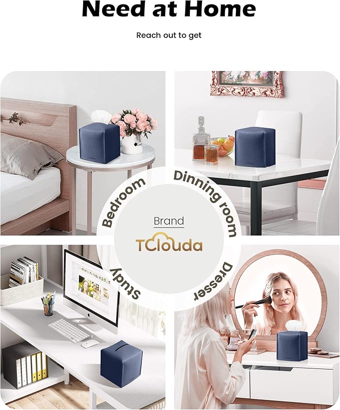Tissue Box Cover for PU Leather, Modern Simple Solid Color Holder Square Tissue Bag, Ideal for Bathrooms,Office,Car,Outdoor Tent,Dining Table,5"X5"X5", Double Navy Blue