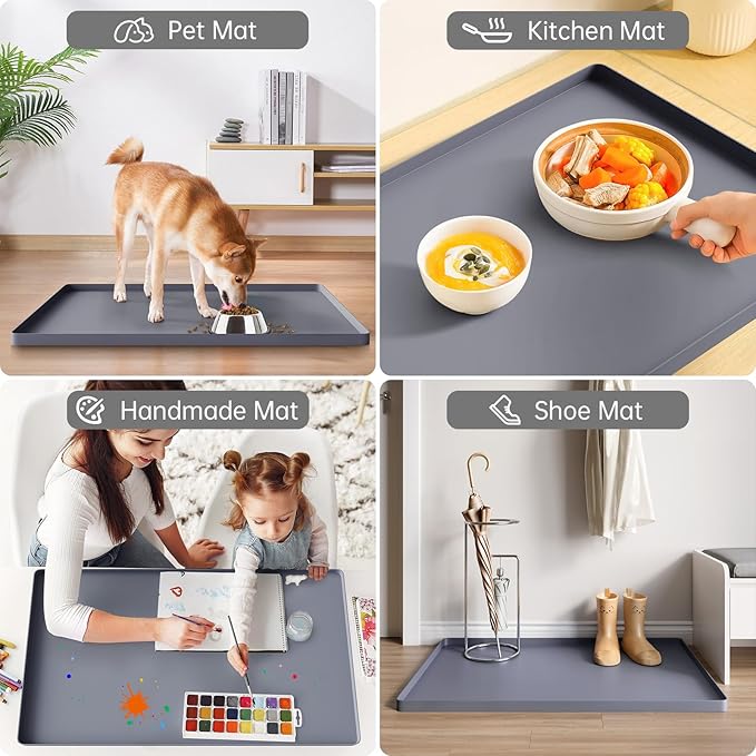 FLATO Waterproof Under Sink Mat 37" x 22" Shelf Liner for Kitchen and Bathroom, Cabinet Protector, Organizers and Storage, Flexible Silicone Drip Tray