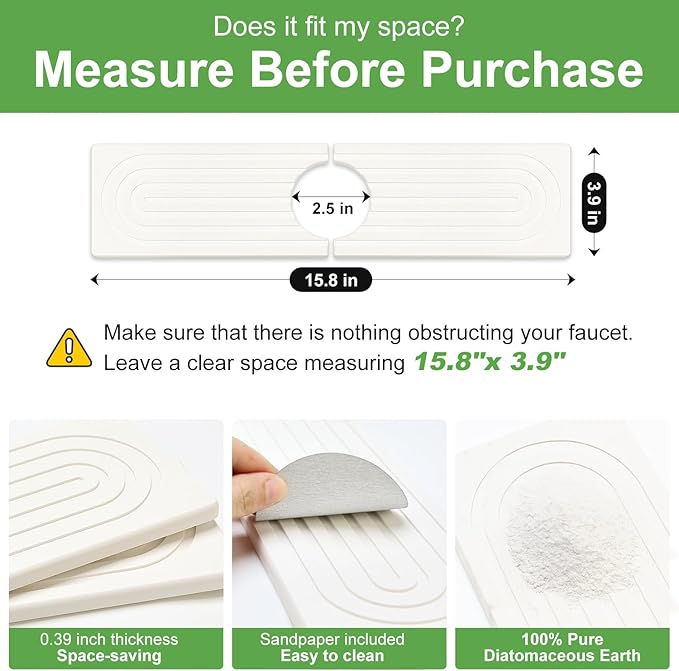 Small Stone Faucet Mat for Kitchen Sink Tray Diatomaceous Earth Quick Dry Faucet Mats Water Absorbing Diatomite Stone Drying Trays Kitchen Sink Protector Splash Guard Bathroom Counter Accessories