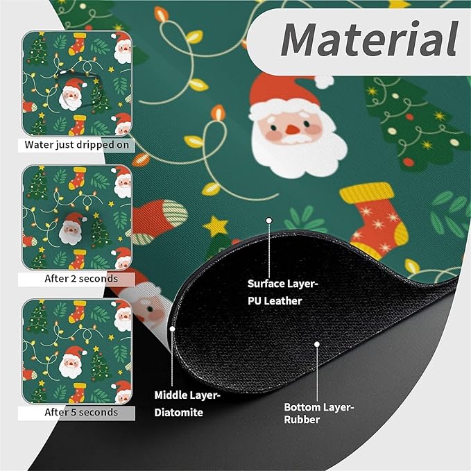 Faucet Draining Mat For Kitchen Sink, Santa Claus Green Diatom Mud Absorbent Drain Pad For Bathroom Kitchen Sink Splash Guard Drying Mat