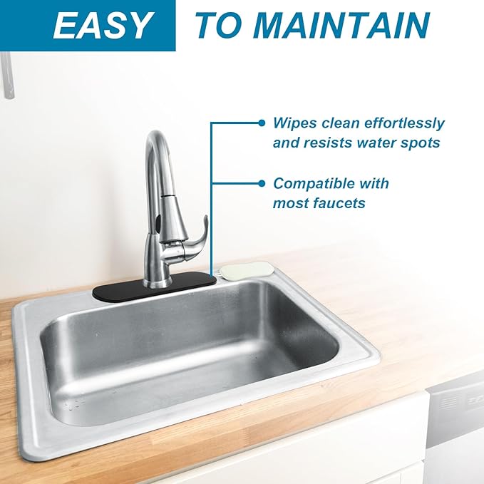 BokWin 10-Inch Faucet Deck Plate, Stainless Steel Sink Hole Cover in Black, Quick Installation for Single Hole Faucet to Cover Unused Holes on Kitchen or Bathroom Sink
