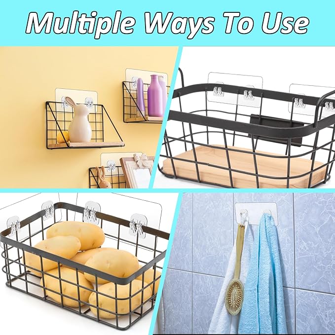 cobee 8 Pcs Shower Caddy Adhesive Replacement, Shower Adhesive Hooks Wall Hooks, Transparent Strong Adhesive Hooks, No Drilling Wall Mount Hooks for Shower Caddy Shelves Rack(4 Pcs Set)