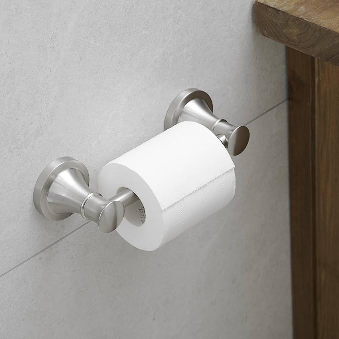 BESy Wall Mounted Toilet Paper Roll Holder Rustproof Tissue Paper Holder Bathroom Flexible Pivoting Tissue Handle Toilet Tissue Roll Holder, Brushed Nickel, Stainless Steel
