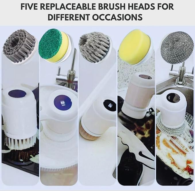 Generic Electric Spin Scrubber with 5 Replaceable Brush Head, Power Cordless Electric Cleaning Brush, Handheld USB-C Rechargeable Shower Scrubber for Cleaning Bathroom, Kitchen, Bathtub, Tile, Shower