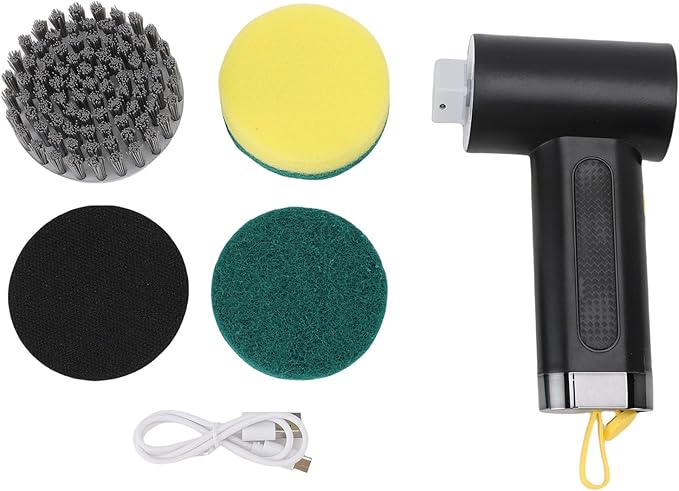 Electric Spin Scrubber, Cordless Shower Scrubber Handheld Power Brush with 2 Speeds and 3 Replaceable Heads, for Bathroom, Tub, Kitchen Stove (Black)