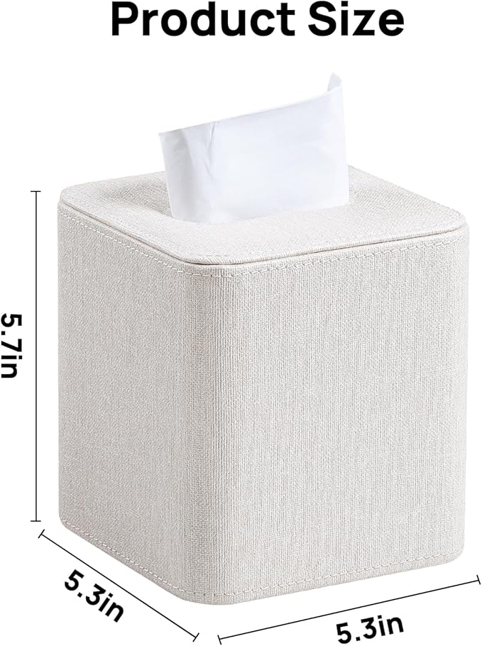 Square Linen Tissue Box Cover with Magnetic Closure, Modern PU Leather Tissue Box Holder for Bathroom Vanity NightStands Bedroom Office Desk, Stylish Cube Tissue Holder