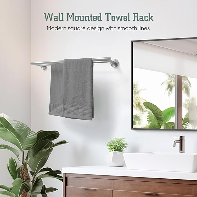 Towel Rack for Bathroom, 24 Inch Dual Towel Bar, Stainless Steel Wall Mounted Towel Holder Modern Home Decor Bathroom Accessories, Brushed Nickel