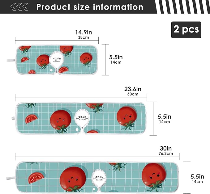 Sink Faucet Absorbing Mat Kitchen Sink Splash Guard Splash Faucet Drip Catcher for Bar RV Bathroom 2PCS 30x5.5in Green Grid Cute Tomato