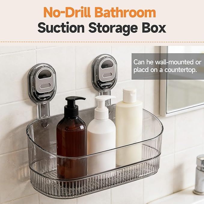 No-Drill Bathroom Suction Storage Box, Corrugated Suction Cup Storage Holder, Powerful Suction Storage Box, Removable Hanging Storage Basket, No Drilling Shelves Caddy, Ripple Acrylic Wall Shelf