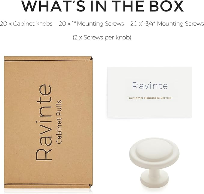 Ravinte 20 Pack 1-1/4 Inch Kitchen Cabinet Knobs - White Frosted Zinc Drawer Pulls and Door Handles for Dressers