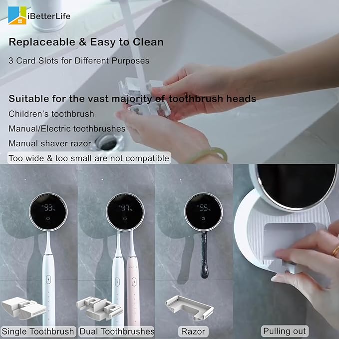 Bathroom Toothbrush Holders Cleaner & Dryer - ZEZHOU Wall Mounted Electric Tooth Brush Razor Holder Cleaning & Air Drying with Auto Sensor Open/Close Cover for Kids Bathroom Accessories, Home, Travel