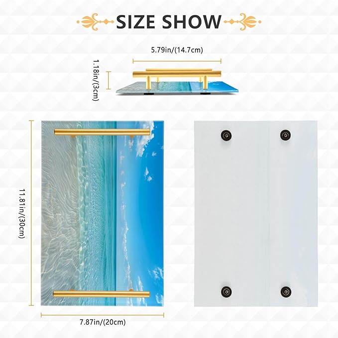 Blue Ocean Vanity Tray Acrylic Bathroom Countertop Tray Ocean Decorative for Kitchen Desk Organizer Makeup Storage Tray