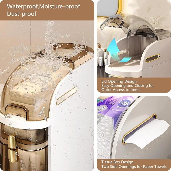 4-Tiers Narrow Bathroom Floor Storage Cabinet 7.1″ Plastic Drawers Organizer with Tissue Box and Wheels Slim Waterproof Bathroom Cabinet for Small Kitchen Laundry Living Room Toilet Gap