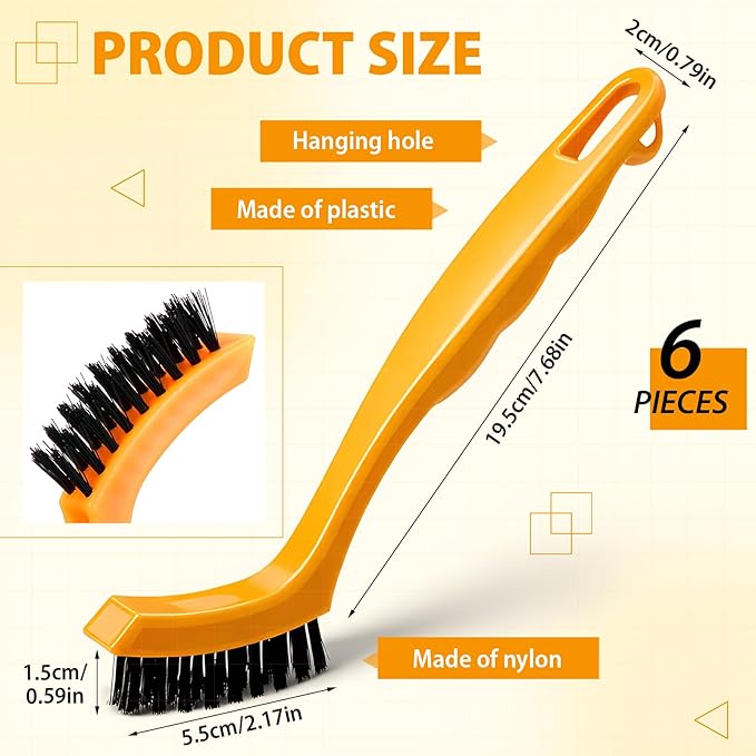 6 Pack Grout Brush Crevice Brush Nylon Detail Cleaning Stiff Bristle Brushes Tile and Grout Scrub Brushes for Kitchen, Bathroom, Tile Floors, Gaps, Crevices, and Window Tracks