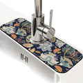 Kitchen Sink Splash Guard，Colorful flowers leaves Faucet Mat Sink Gadgets-Super Absorbent Fast Drying Mat Drip Catcher for Kitchen, Bathroom,Sink Mat, Dish Drying Mat, Bathroom(15" X 5.5" )