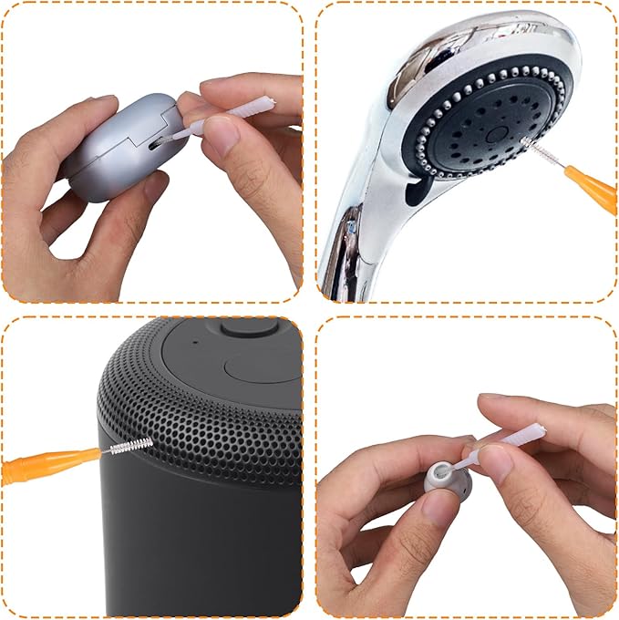 70pcs Shower Head Cleaner Tools, 2 Styles Showerhead Cleaning Brushes Picks Bathroom Household Accessories for Unclogging Tiny Nozzles Small Holes Faucets Sink Gaps(Orange & White)