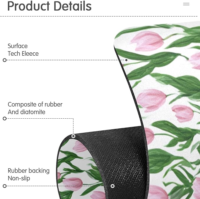 Kitchen Sink Splash Guard 2 PCS 30 Inch Sink Faucet Mat Splash Guard for Bathroom Countertop Water Absorbent Foldable Cuttable Soft Washable Small Tulips Pink