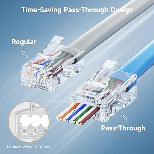Cable Matters 50-Pack Cat 6 Pass Through RJ45 Connectors, 50µ Gold Plated (Cat 6 Ends / Cat6 Connector /RJ45 Modular Plugs/Ethernet Plugs/Network Connector) for Solid or Stranded UTP Ethernet Cable