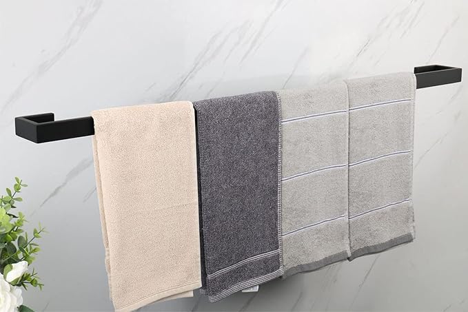 TocTen Bath Towel Rack - Square Base Thicken SUS304 Stainless Steel Towel Bar for Bathroom, Bathroom Bar Accessories Towel Rod Heavy Duty Wall Mounted Towel Holder (Matte Black, 33 Inch)