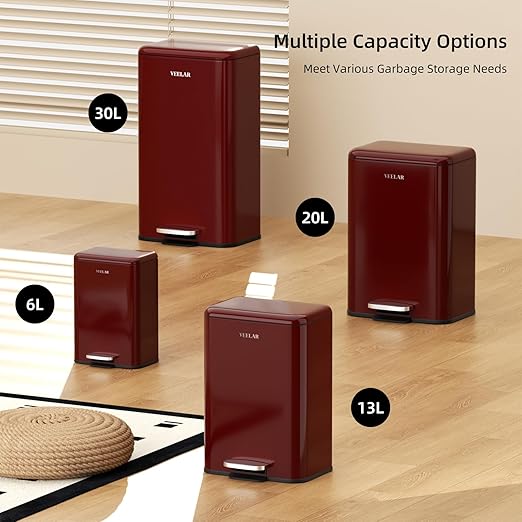 5 Gallon Bathroom Trash Can - Room Step Garbage Can with Lid, Stainless Steel Trash Bin for Kitchen Living Room Bedroom Commercial Restaurant Office (Red, 20Liter / 5.5Gallon)
