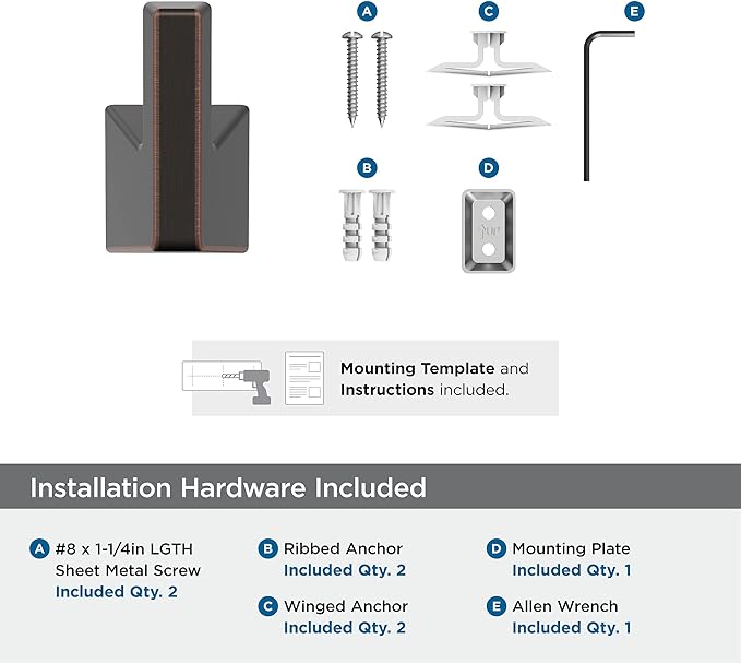 Amerock BH36000ORB | Oil Rubbed Bronze Single Robe Hook | 3-9/16 in. (90 mm) Length Towel Holder | Blackrock | Towel Hook for Bathroom | Bathroom Hardware | Bath Accessories