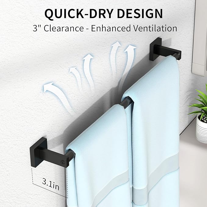 MKO Towel Bar for Bathroom, 24" Hand Towel Holder Rod with Metal, Black Towel Racks for Bathroom Hanger Wall Mounted for Home Essentials, 2 Pack