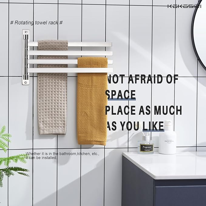 KOKOSIRI Swivel Towel Bars Swing Out Hand Towel Holder 4-Arm for Bathroom Kitchen Toilet Wall Mounted Chrome Stainless Steel B5007CH-A4