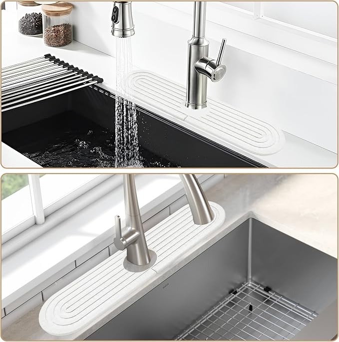 Stone Fucet Mat for Kitchen Sink, Fast Drying Stone Sink Tray Kitchen Faucet Splash Guard Sink Faucet Absorbent Mat for Bathroom Fucet Sinks(17.7" x 3.9",White)