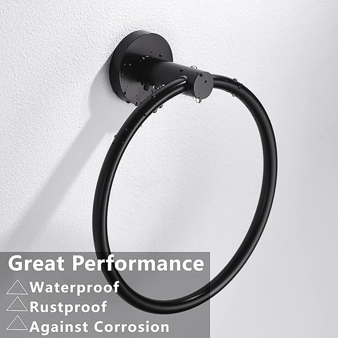 Matte Black Toilet Paper Holder and Hand Towel Ring Set 2 Pieces Bathroom Hardware Accessories Set SUS304 Stainless Steel Heavy Duty Wall Mounted Bathroom Holder…