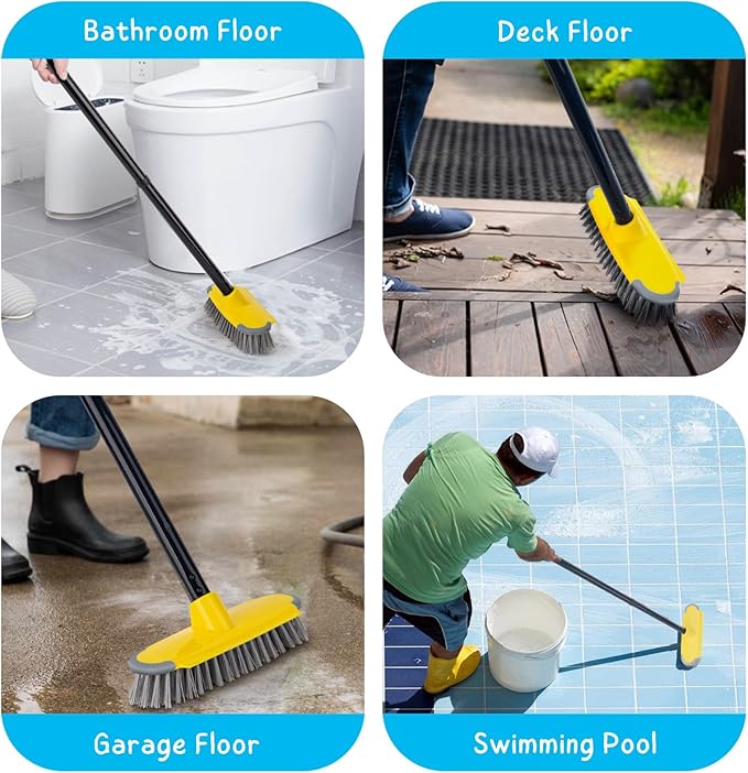 Shower Scrub Brush, Deck Brush with Long Handle, Grout Brush with Long Handle, 49'' Tile Cleaner Tool for Shower, Bathroom Floors