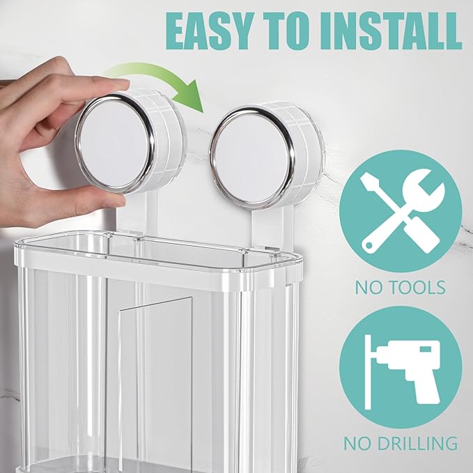Toothbrush Holders Wall Mounted for Bathrooms, Suction Cup Electric Tooth Brush and Toothpaste Organizer Razor Holder for Shower, Countertop, Vanity, Clear