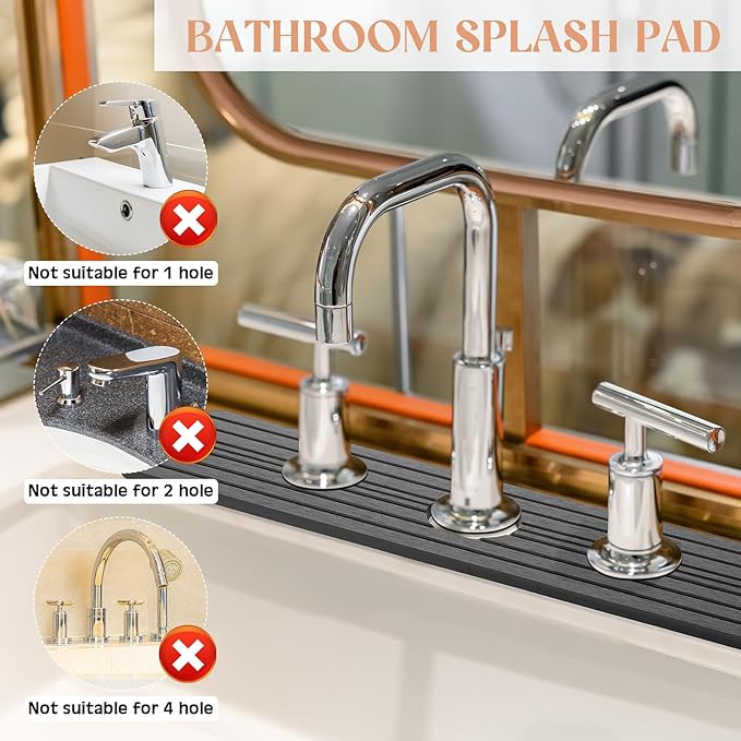 3 Hole Gray Faucet Mat for Kitchen Sink 16.1 x 5 Kitchen Faucet Absorbent Mat Diatomite Splash Guard for Sink Quick Drying Stone Drip Catcher for Bathroom Counter