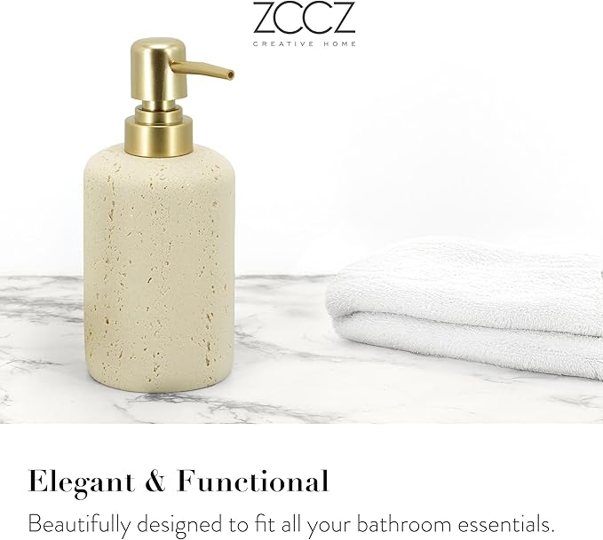ZCCZ -Beige Bathroom Accessories Set 4 Pcs - Toothbrush Holder, Soap Dispenser, Vanity Tray, Bathroom Tumbler - Countertop Vanity Organizer - Bathroom Accessory Set- Toothbrush Holder Set, Stone Sets